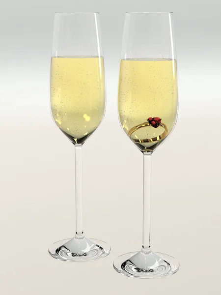 Diamantring i champagneglas — Stockfoto