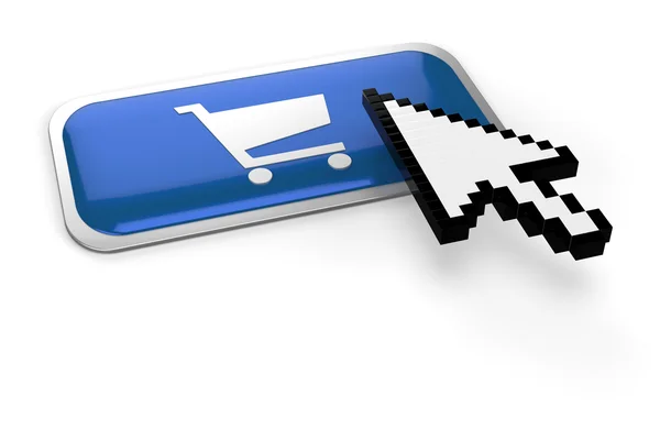 Pixelated mouse pointer on shopping cart — Stock Photo, Image
