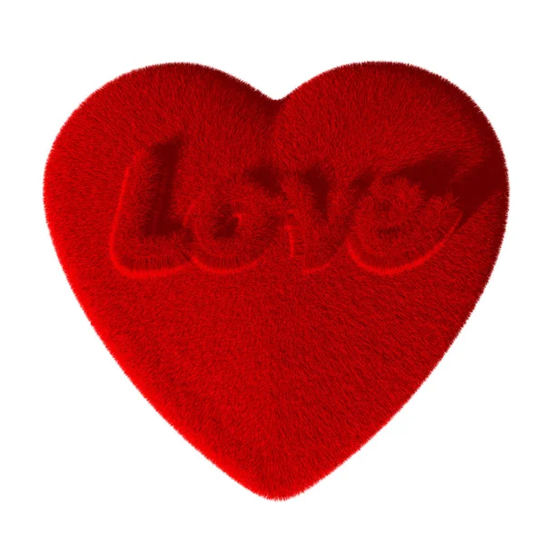 Flauschiges rotes Herz mit der Aufschrift Liebe — Stockfoto