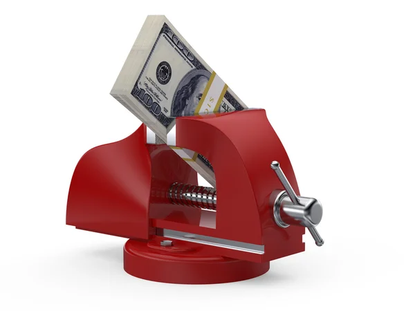 Stolní svěrák mačkání dolarů — Stock fotografie
