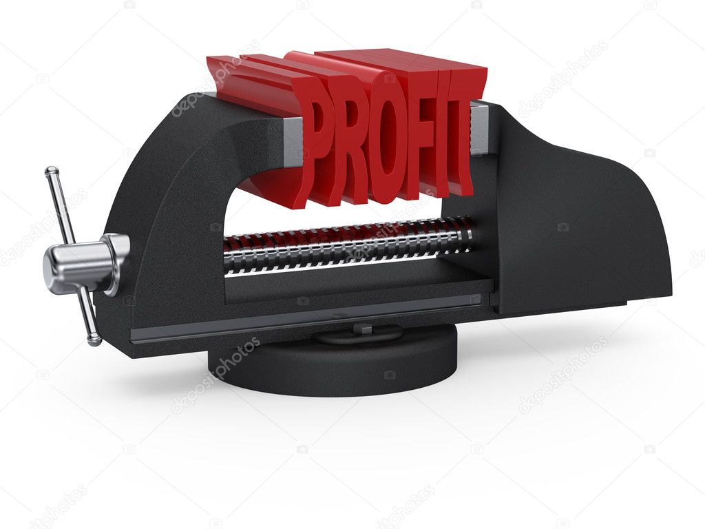 Table vise squeezing word profit on white background