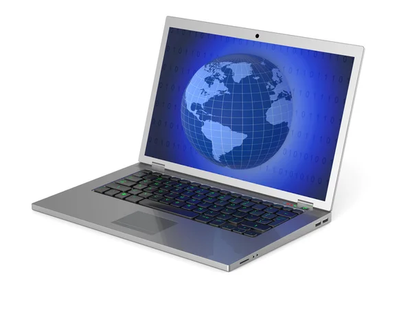 Laptop met 3d globe op scherm — Stockfoto