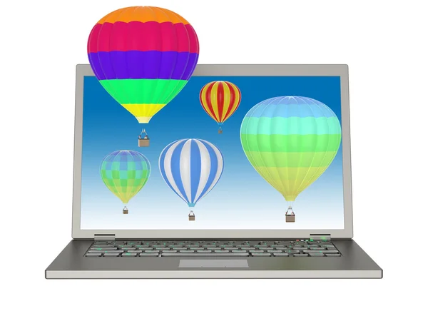 Kannettava tietokone ja 3D-ilmapallot — kuvapankkivalokuva