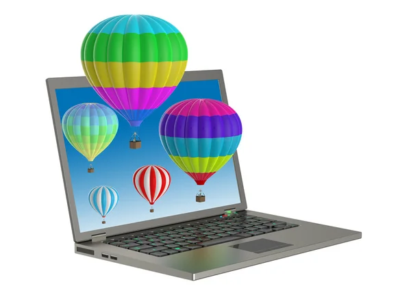 Laptop i balony 3d — Zdjęcie stockowe