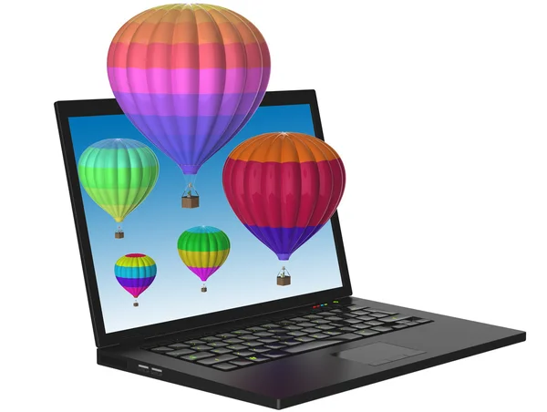 Laptop e balões 3D — Fotografia de Stock