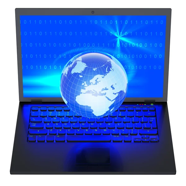 Laptop mit beleuchtetem Globus — Stockfoto