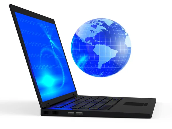 Laptop met verlichte globe — Stockfoto