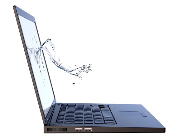 Water splash from laptop screen — Stock Photo, Image