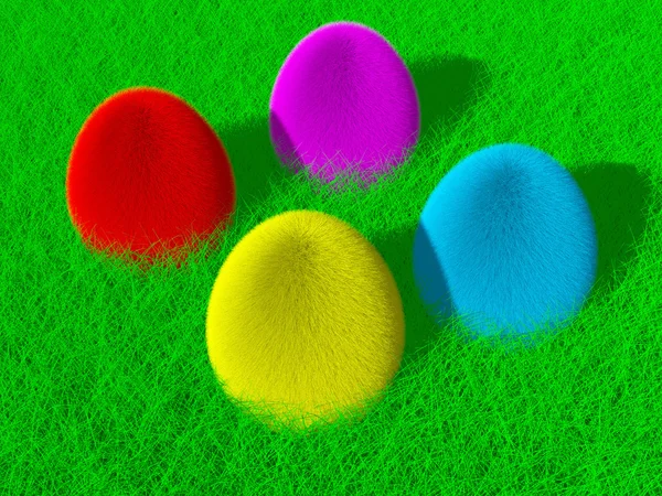 Цветные пушистые пасхальные яйца — стоковое фото