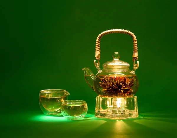 Kinesiskt Grönt Glas Tekanna — Stockfoto