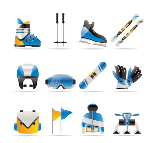 Ikonen der Ski- und Snowboardausrüstung — Stockvektor