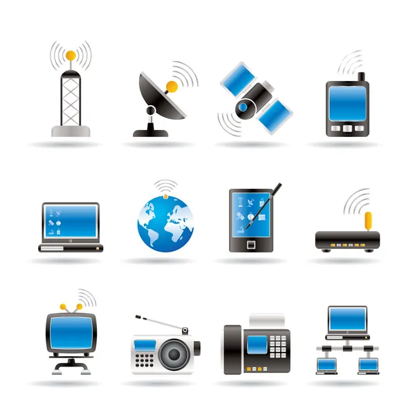 Icone Comunicazione Tecnologia Set Icone Vettoriali — Vettoriale Stock