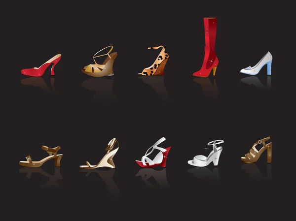 Abbildung von Schuhen und Stiefeln und Symbole — Stockvektor