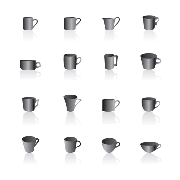 Koffie Thee Cups Icons Vector Pictogram Instellen — Stockvector