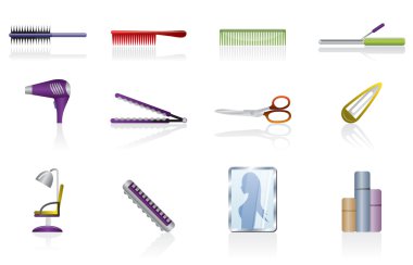Hairdressing, coiffure and make-up icons clipart