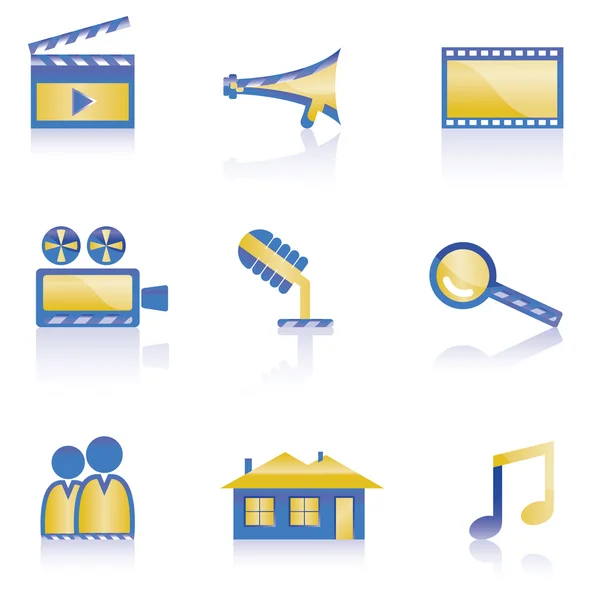 Ícones de cinema, clipe e filme — Vetor de Stock