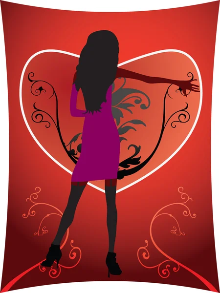 Vrouw Silhouet Valentine Card Vectorillustratie — Stockvector