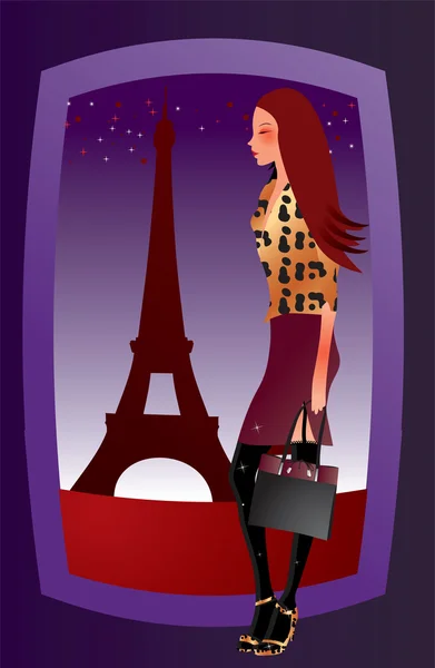 Mode sexy meisje in Parijs — Stockvector