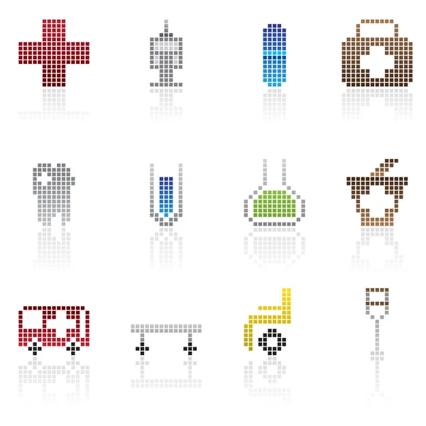 Icone Pixel per assistenza medica e sanitaria — Vettoriale Stock