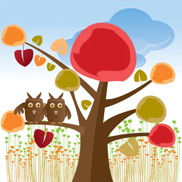 Valentijn boom met uilen — Stockvector