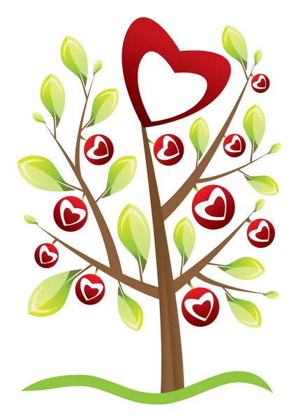 Alla hjärtans dag träd med blad — Stock vektor