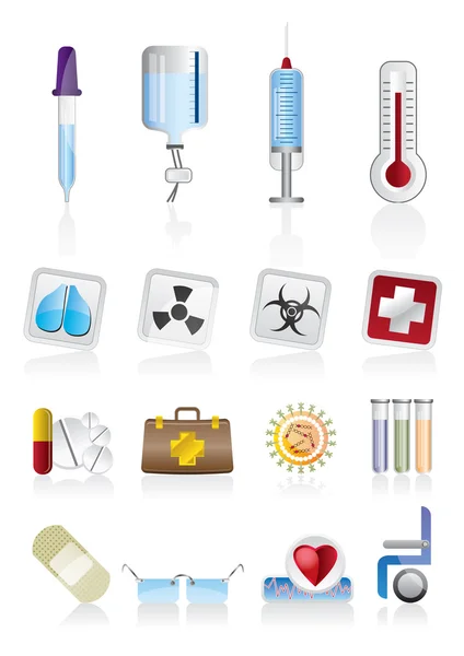 Colección de iconos de temática médica y señales de advertencia — Vector de stock