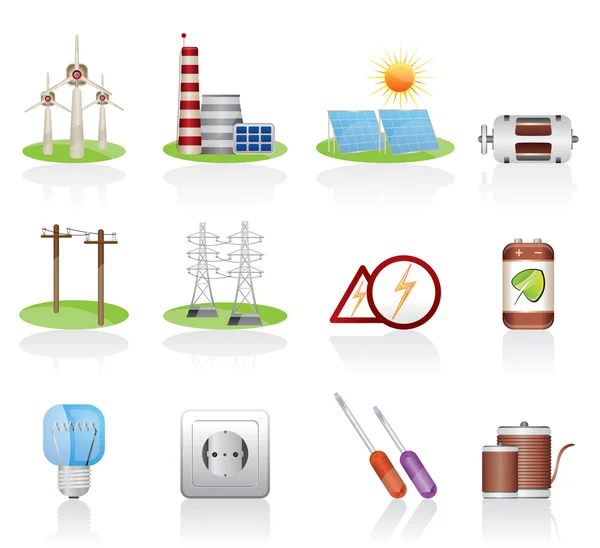 Iconos de electricidad y electricidad — Vector de stock