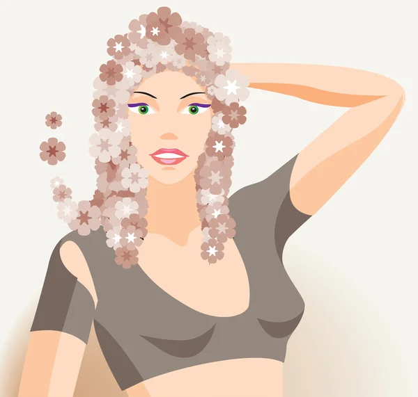 फूलों के बालों वाली सेक्सी महिला — स्टॉक वेक्टर
