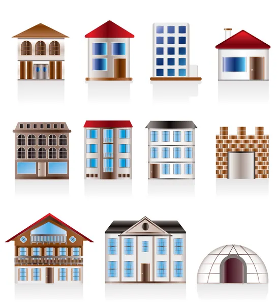 各种各样的房屋和建筑物的变形 — 图库矢量图片