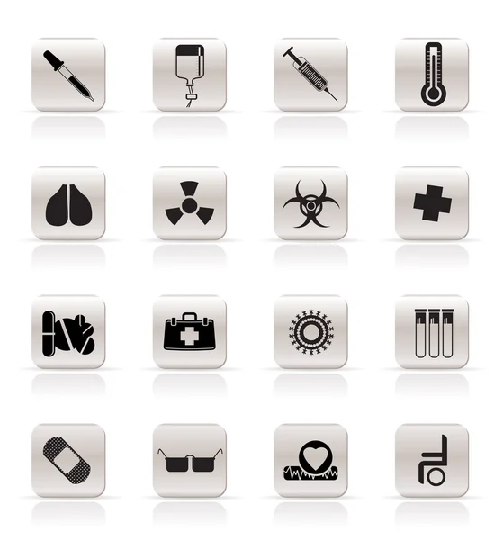 Zbiór ikon o tematyce medycznej i znaki ostrzegawcze — Wektor stockowy