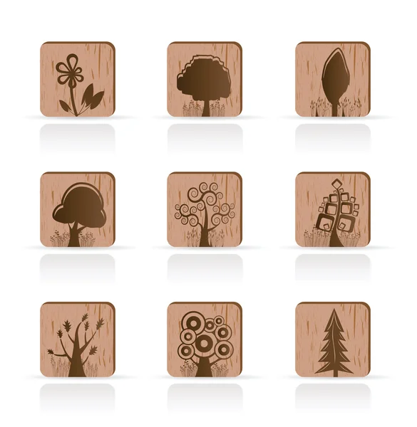 Icônes de collection d'arbres en bois — Image vectorielle