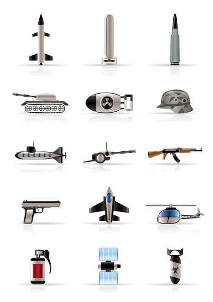 Realistické ikony zbraní, zbraní a války — Stockový vektor