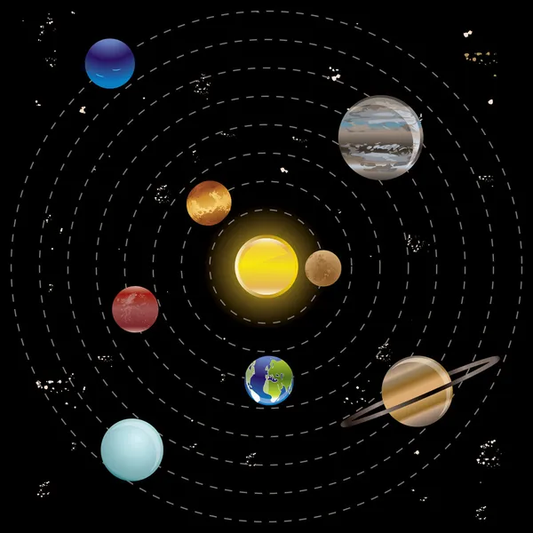 Planetas y sol de nuestro sistema solar — Archivo Imágenes Vectoriales