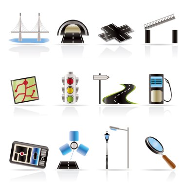 Road, navigation and travel icons clipart