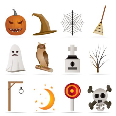 Halloween icon pack with bat, pumpkin, witch, ghost, hat clipart