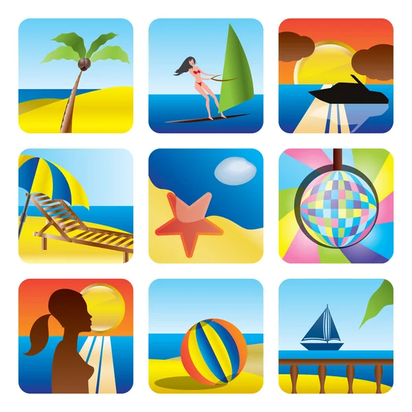 Ícones de férias, verão e mar — Vetor de Stock