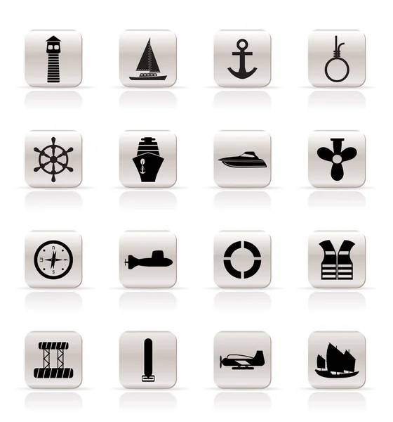 Простые морские, сейлинговые и морские иконы — стоковый вектор