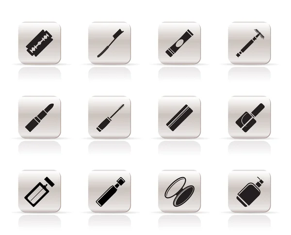 Eenvoudige make-up pictogram set, gezondheid en schoonheid pictogrammen — Stockvector