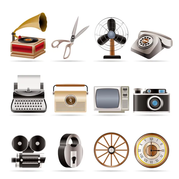 Iconos de objetos de oficina y negocios retro — Vector de stock