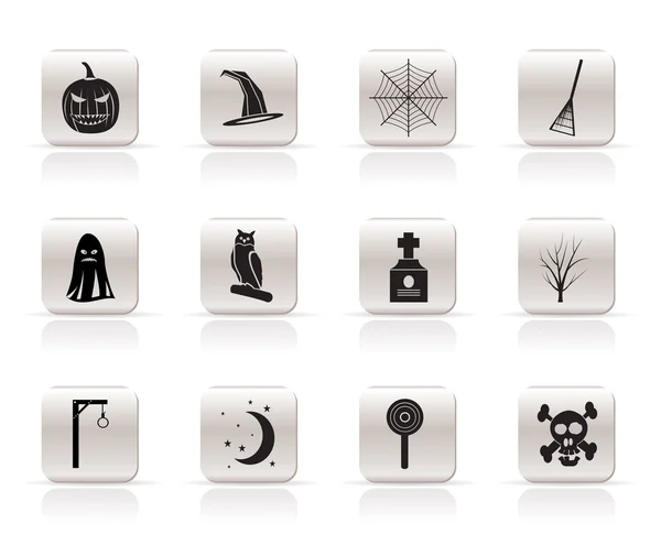 Paquete de iconos de Halloween simple con murciélago, calabaza, bruja, fantasma, sombrero — Vector de stock