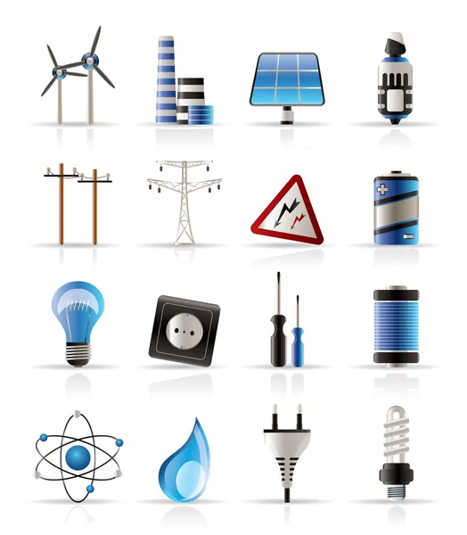 Icone dell'elettricità, dell'energia e dell'energia — Vettoriale Stock