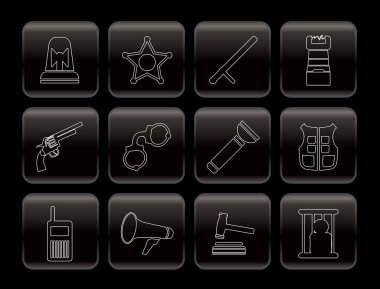 Law, order, police and crime icons clipart