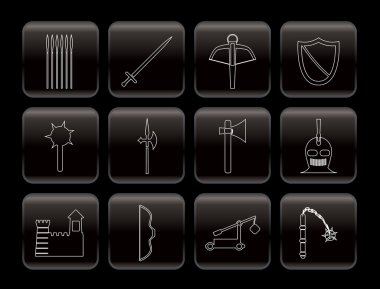 Medieval arms and objects icons clipart