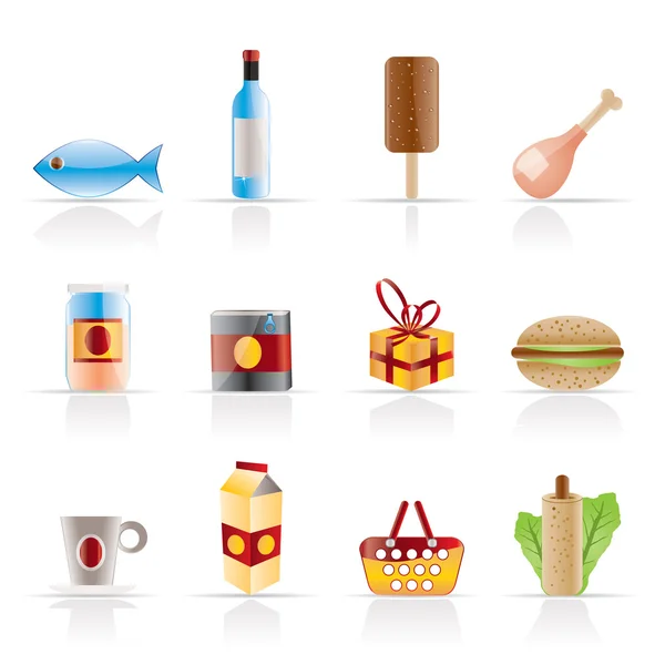 Iconos de tienda, comida y bebida — Archivo Imágenes Vectoriales
