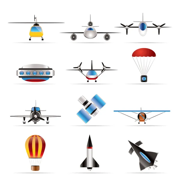 Différents types d'illustrations et d'icônes d'aéronefs — Image vectorielle