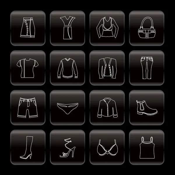 Sor ruhák és a ruha ikonok — Stock Vector