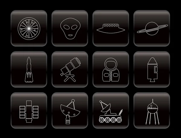 Line Astronautics and Space Icons — Stock Vector