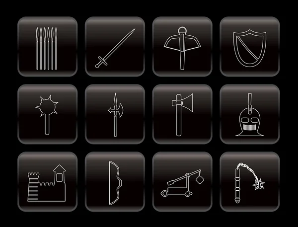 Armes et objets médiévaux icônes — Image vectorielle