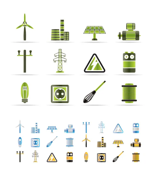 Icone di elettricità e potenza - set icone vettoriali - 3 colori inclusi — Vettoriale Stock