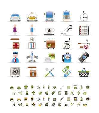 Airport, travel and transportation icons clipart